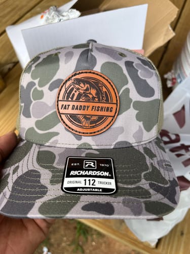 Customer photo review of Custom Leather Patch Hats Richardson CAMO Laser Engraved