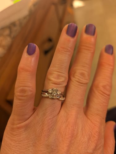 Customer photo review of Moissanite by Cate & Chloe Avery 0.21tcw Round Cut 925 Sterling Silver 18k White Gold Plated Wedding Band