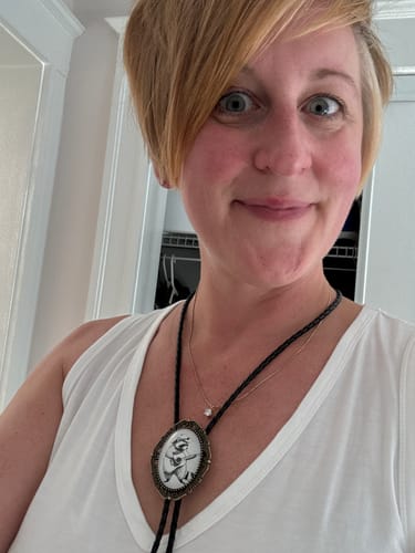 Customer photo review of Bolo Tie with Western Raccoon Playing Guitar