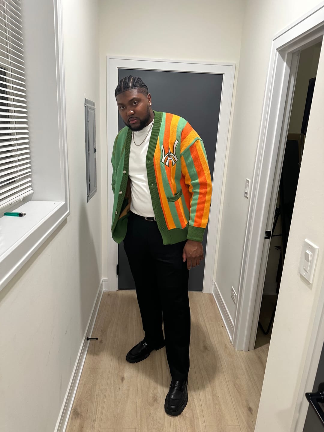 Customer photo review of City Cardigan- Green & Orange