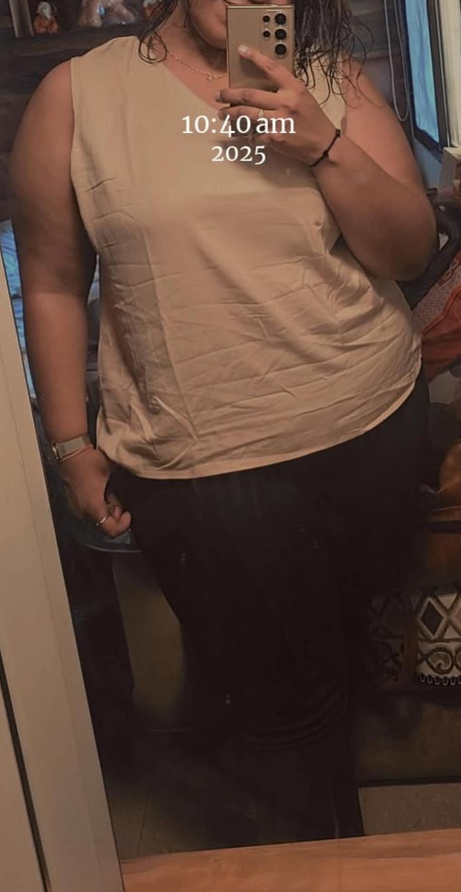 Customer photo review of Beige V-Neck Sleeveless Top