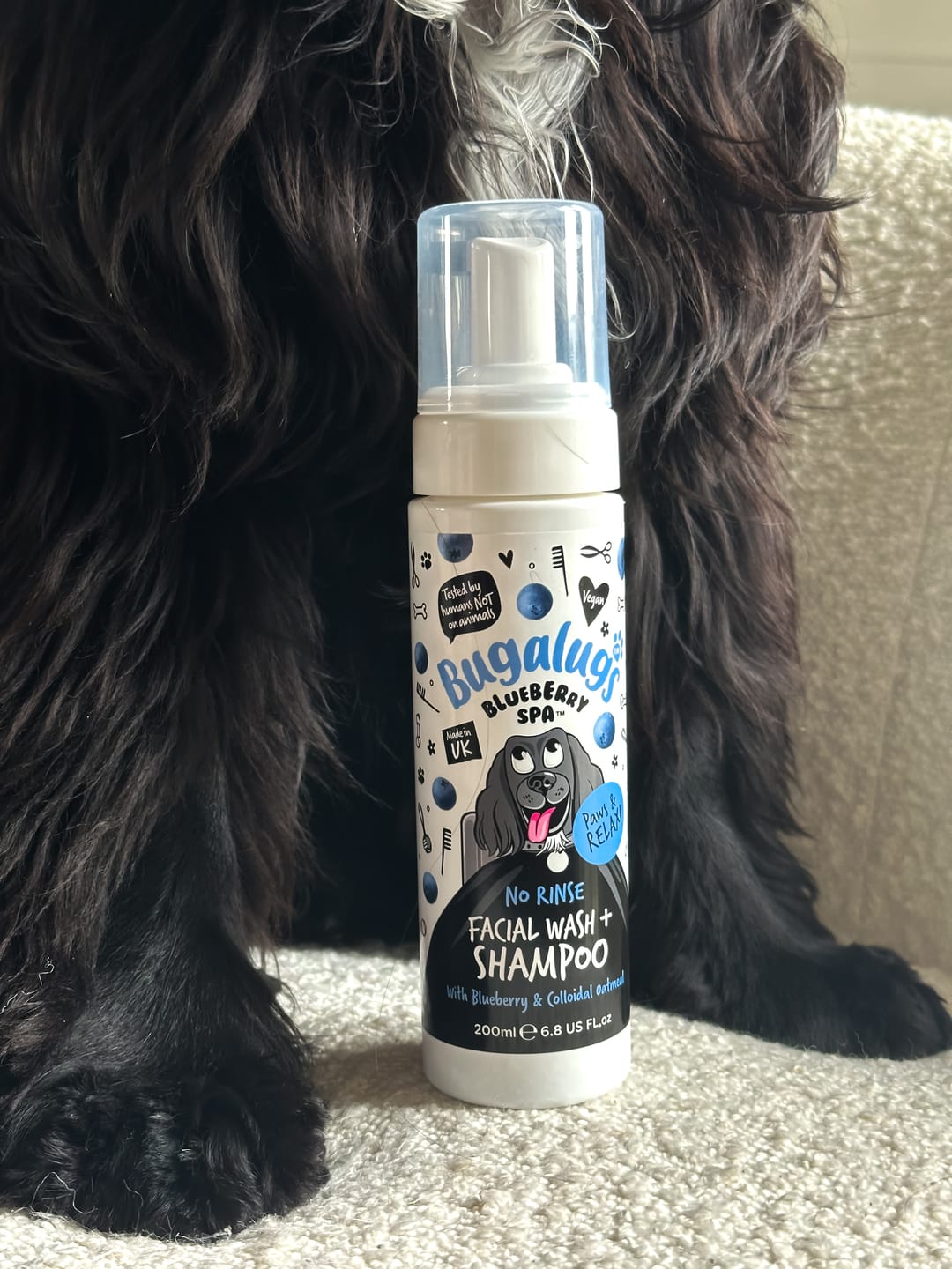 Customer photo review of Blueberry Spa™ No Rinse Facial Wash + Shampoo with Blueberry & Colloidal Oatmeal for Dogs