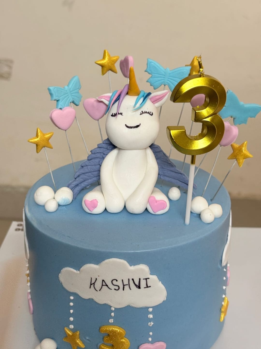 Customer photo review of Blue Unicorn Pony Design Cake