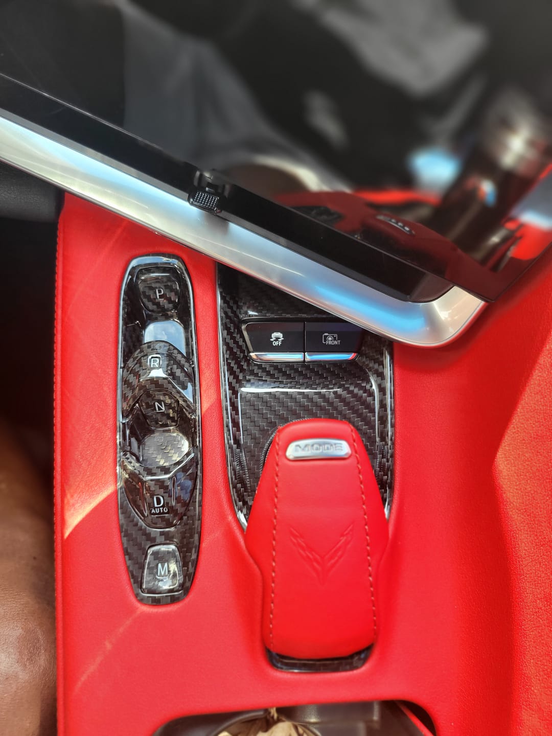 Customer photo review of C8 Corvette Mode Selector Trim Carbon Fiber Cover