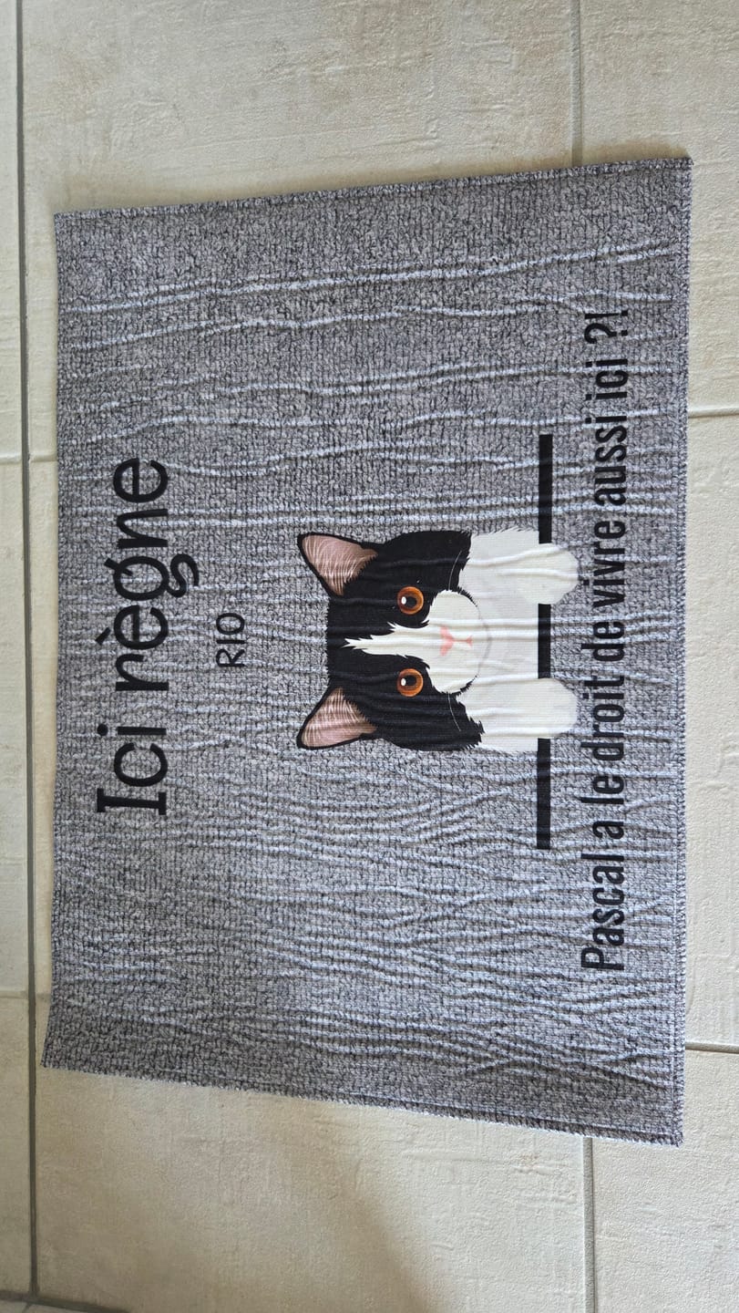 Customer photo review of Tous mes amis à poils - Paillasson personnalisé