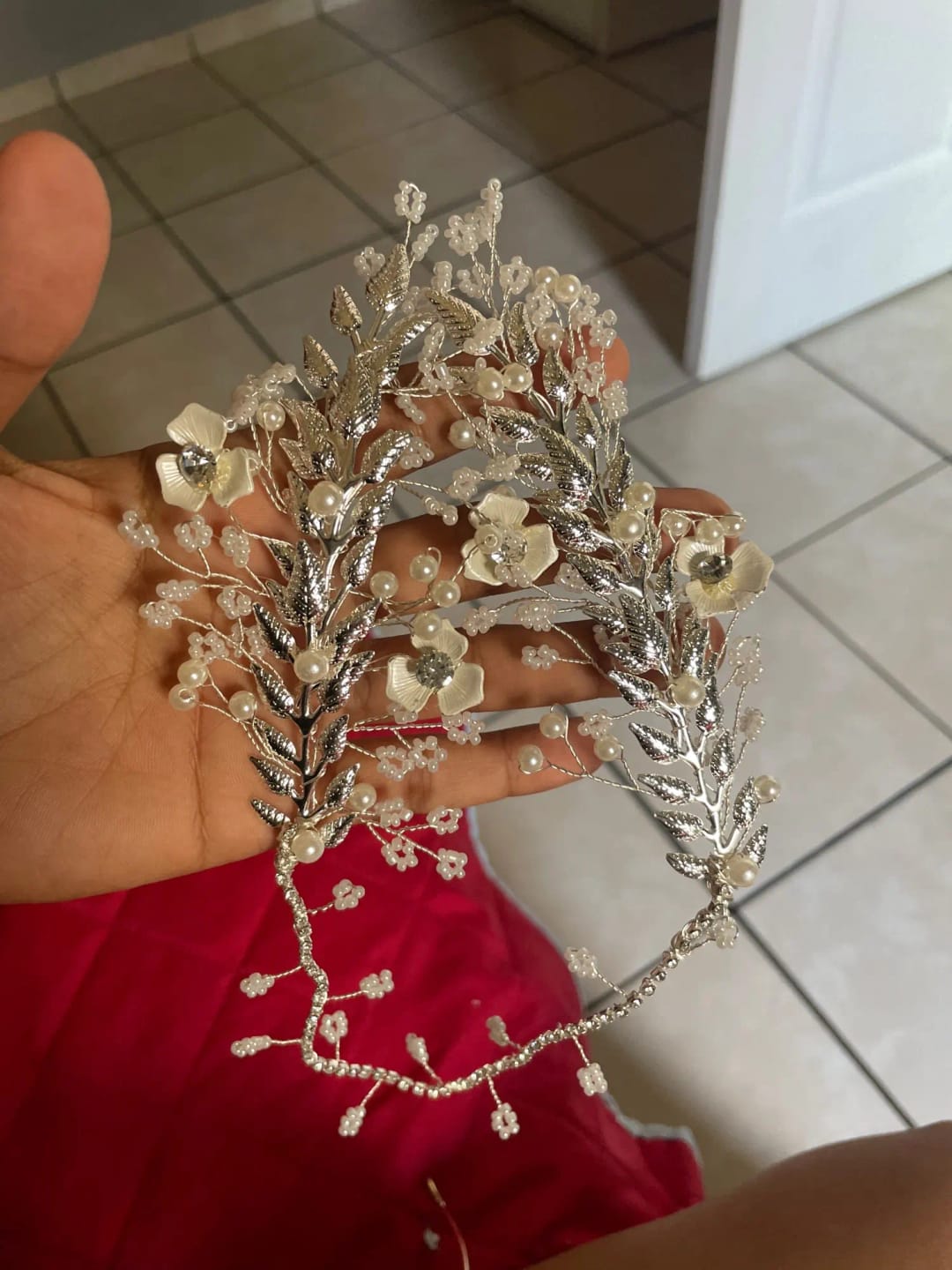 Customer photo review of Crystal Pearl Headband Tiara — Crystal Clear Silver | KIMLUD