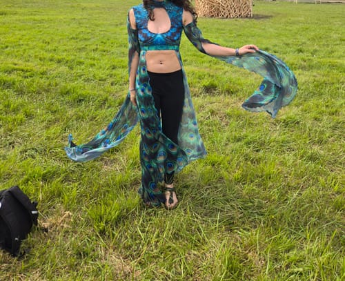 Customer photo review of Mystic Peacock Open-Front Skirt