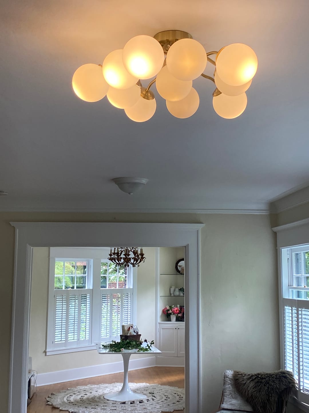 Customer photo review of Bloom Brass Frosted Glass Bubble Semi Flush Chandelier