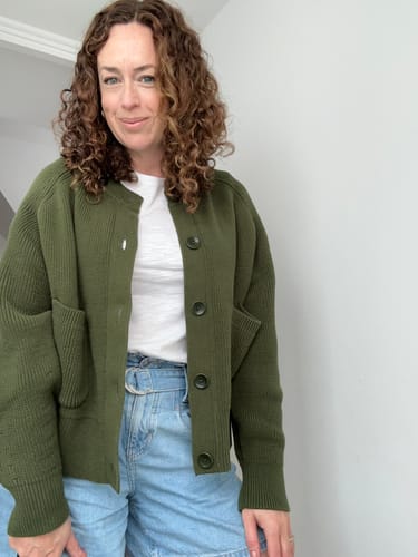 Customer photo review of Boxy Crew Cardigan - Olive Green