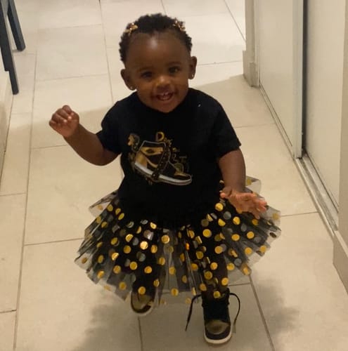 Customer photo review of Don't Touch My Kicks SNRT Sneaker Tees Kids - Air Jordan 1 Black Metallic Gold