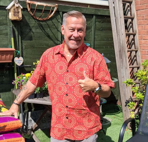 Customer photo review of Men's Cotton Vintage 70s Floral Retro Button Up Green Summer Beach Bohemian Boho Short Sleeve Shirt
