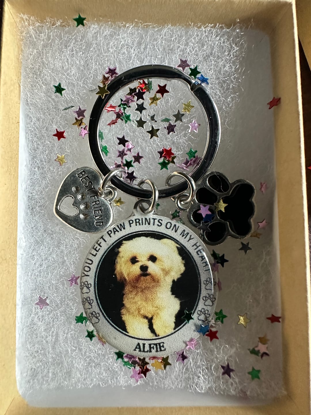 Customer photo review of Custom Personalized Photo Keychain Pet Charm Key Ornaments - Memorial Gift for Dog/Cat Lovers - You left paw prints on my heart