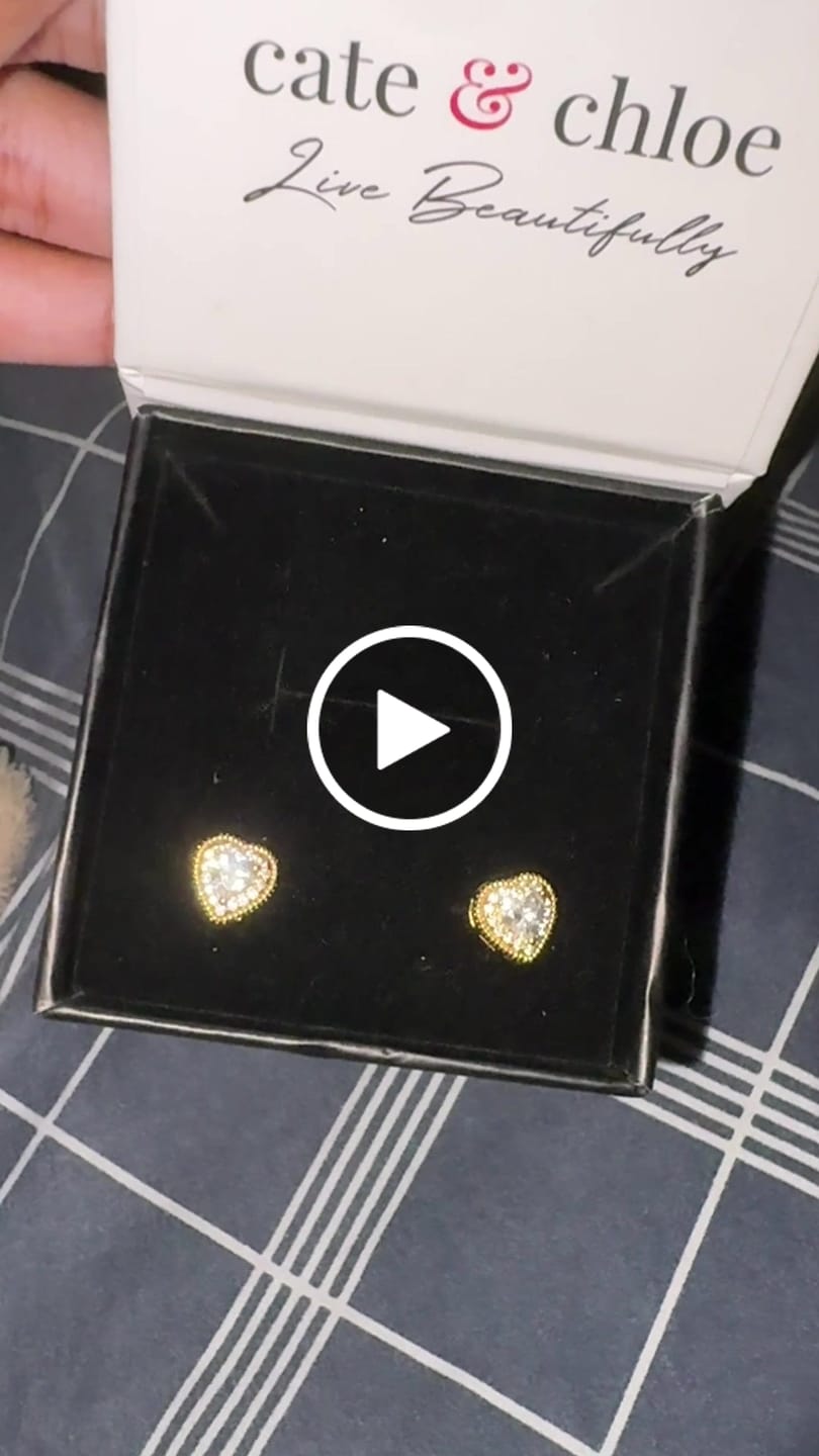 Customer video review of Coraline 18k White Gold Plated Silver Heart Stud Earrings with Simulated Diamond Crystals