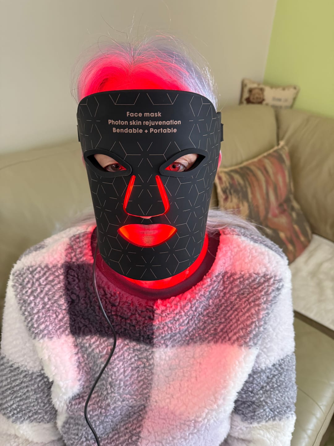 Customer photo review of 240-Light Infrared LED Mask for Face or Neck Advanced Skin Care