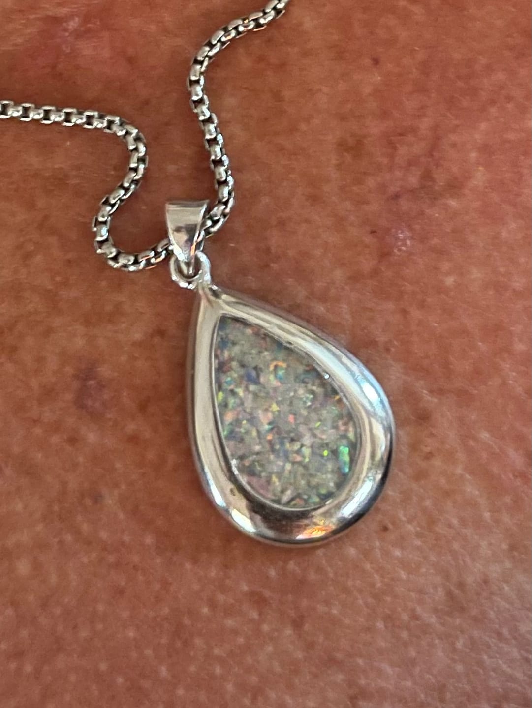 Customer photo review of Pear Drop Opal Cremation Pendant - Engravable