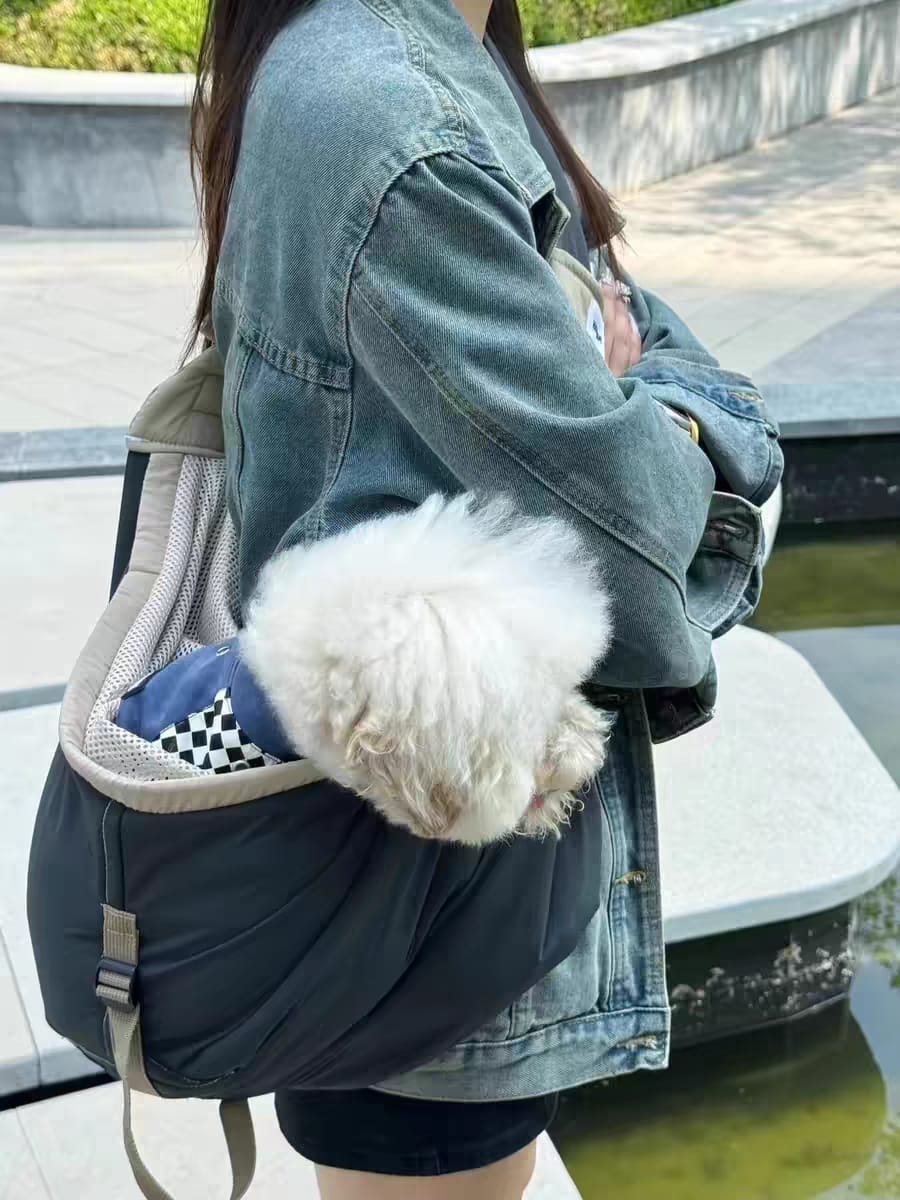 Customer photo review of Wide-Strap Cradle-Style Structured Pet Sling Carrier Bag