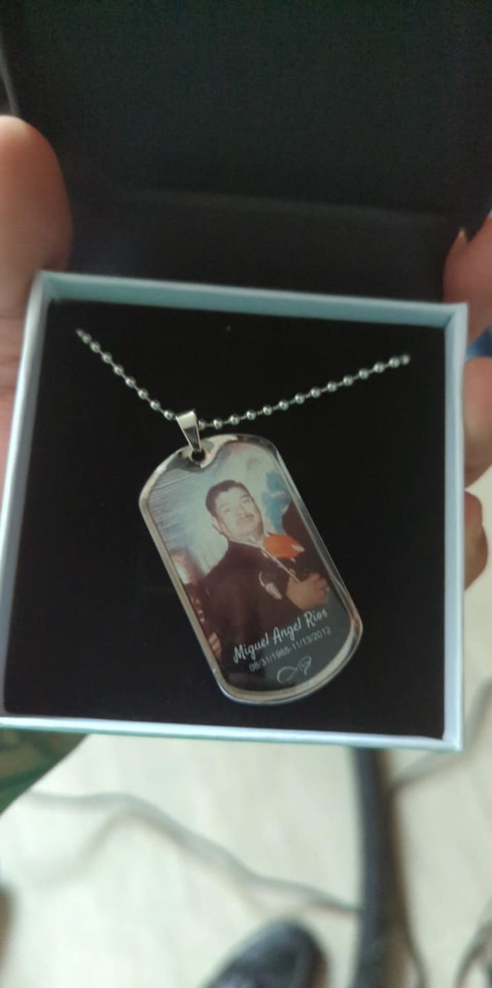 Customer photo review of Custom Name Photo Dog Tag Memorial Necklace