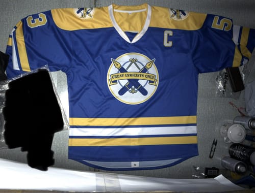 Customer photo review of Custom Royal Gold-White Personalized Classic V-Neck Hockey Jersey
