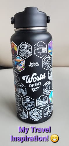 Customer photo review of Let's Wander™ World Explorer Water Bottle + Stickers