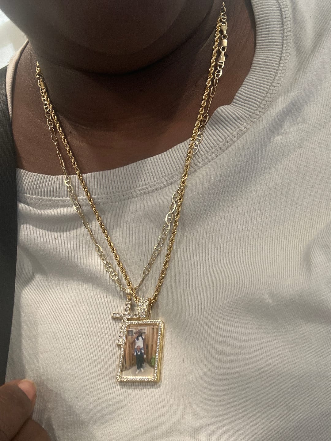 Customer photo review of Personalized Diamond Studded Colorful Photo Necklace