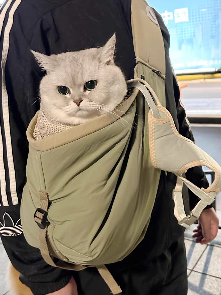 Customer photo review of Wide-Strap Cradle-Style Structured Pet Sling Carrier Bag