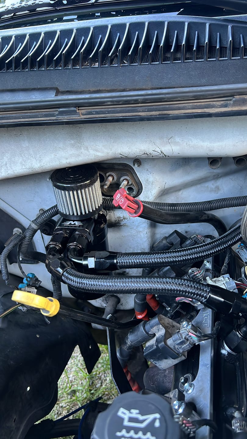 Customer photo review of Top Loader Billet Internally Baffled Oil Catch Can (Dual 10AN Port)