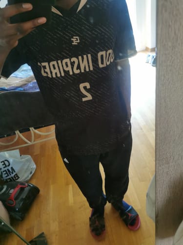 Customer photo review of 'Glory 2 The King' B/G Soccer Jersey
