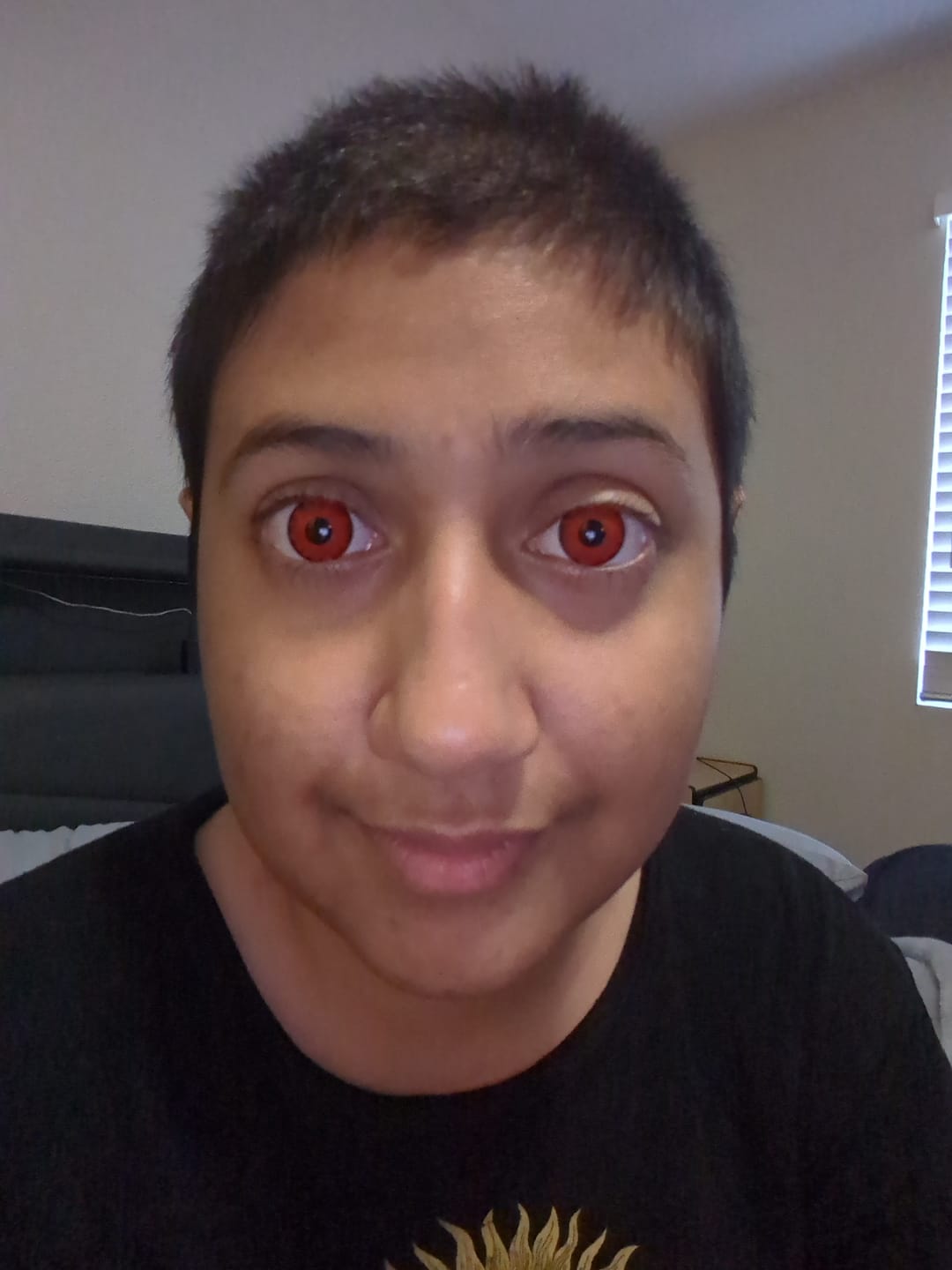 Customer photo review of Cosplay Lucifer's Eye Red Prescription Colored Contact Lenses