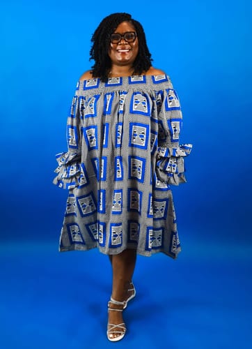 Customer photo review of OFF SHOULDER Swirl Dress