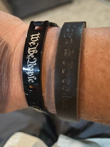 Customer photo review of Dogs & Freedom Leather Bracelet: Helps Pair Veterans With A Service Dog Or Shelter Dog