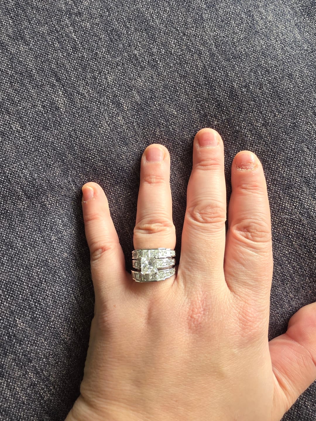 Customer photo review of Princess Moissanite Staircase Channel Set Half Eternity Wedding Band