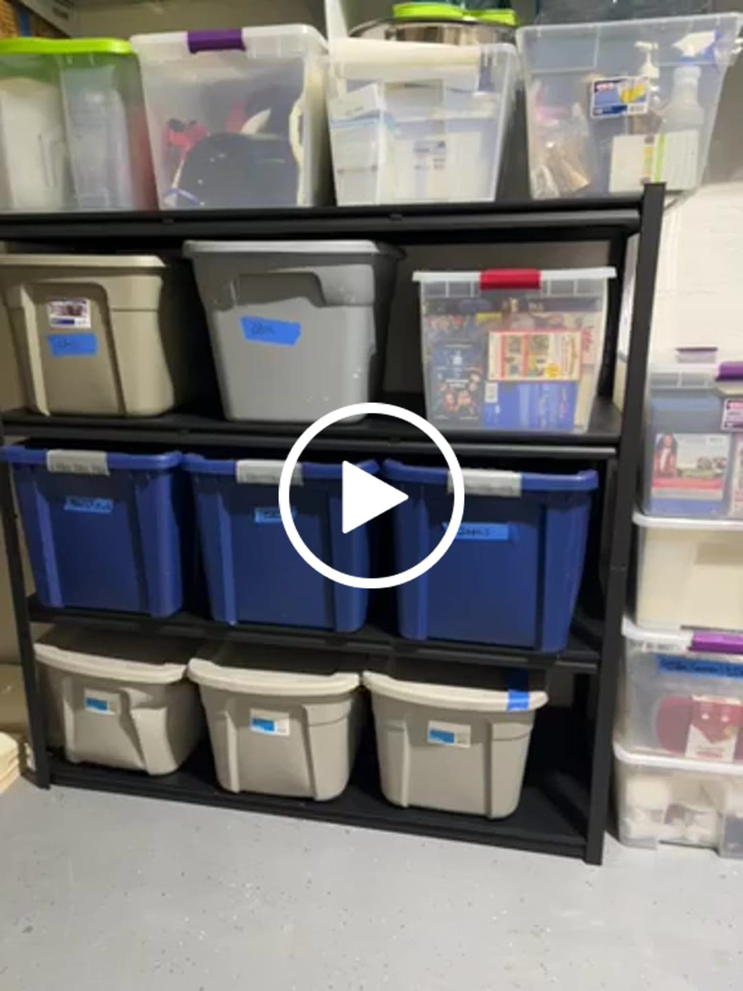 Customer video review of Reibii 4-Tier 2650LBS Heavy Duty Industrial Garage Shelving Units,60" W Adjustable Metal Storage Shelves Racks for Garage, Warehouse, Basement
