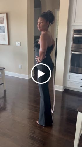 Customer video review of Xoey Feather Detail Bandage Jumpsuit - Black