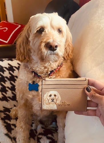 Customer photo review of Coach Mini Skinny Card Wallet with Custom Pet Portrait