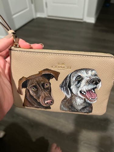 Customer photo review of Coach Wristlet with Custom Pet Portrait