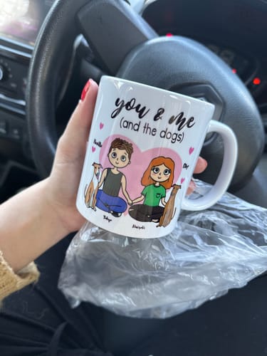 Customer photo review of You and Me (and the Dogs) Personalized Love Mug ❤️🐶