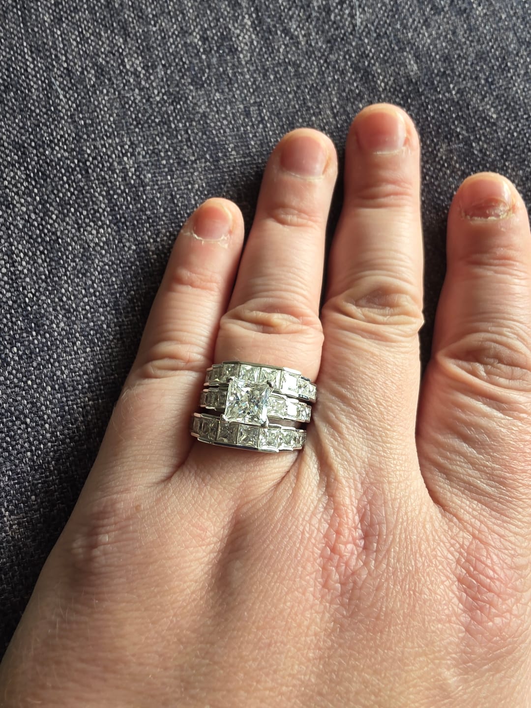 Customer photo review of Princess Cut Moissanite Staircase Channel Set Engagement Ring