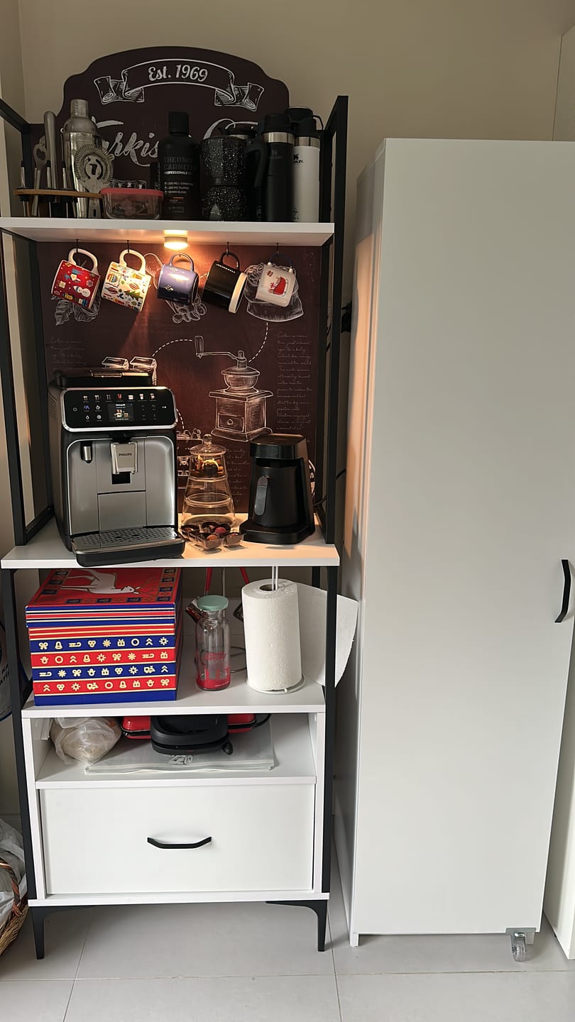 Customer photo review of Rani JE155 Işıklı Kahve Köşesi Çekmeceli Çok Amaçlı Mutfak Dolabı Beyaz