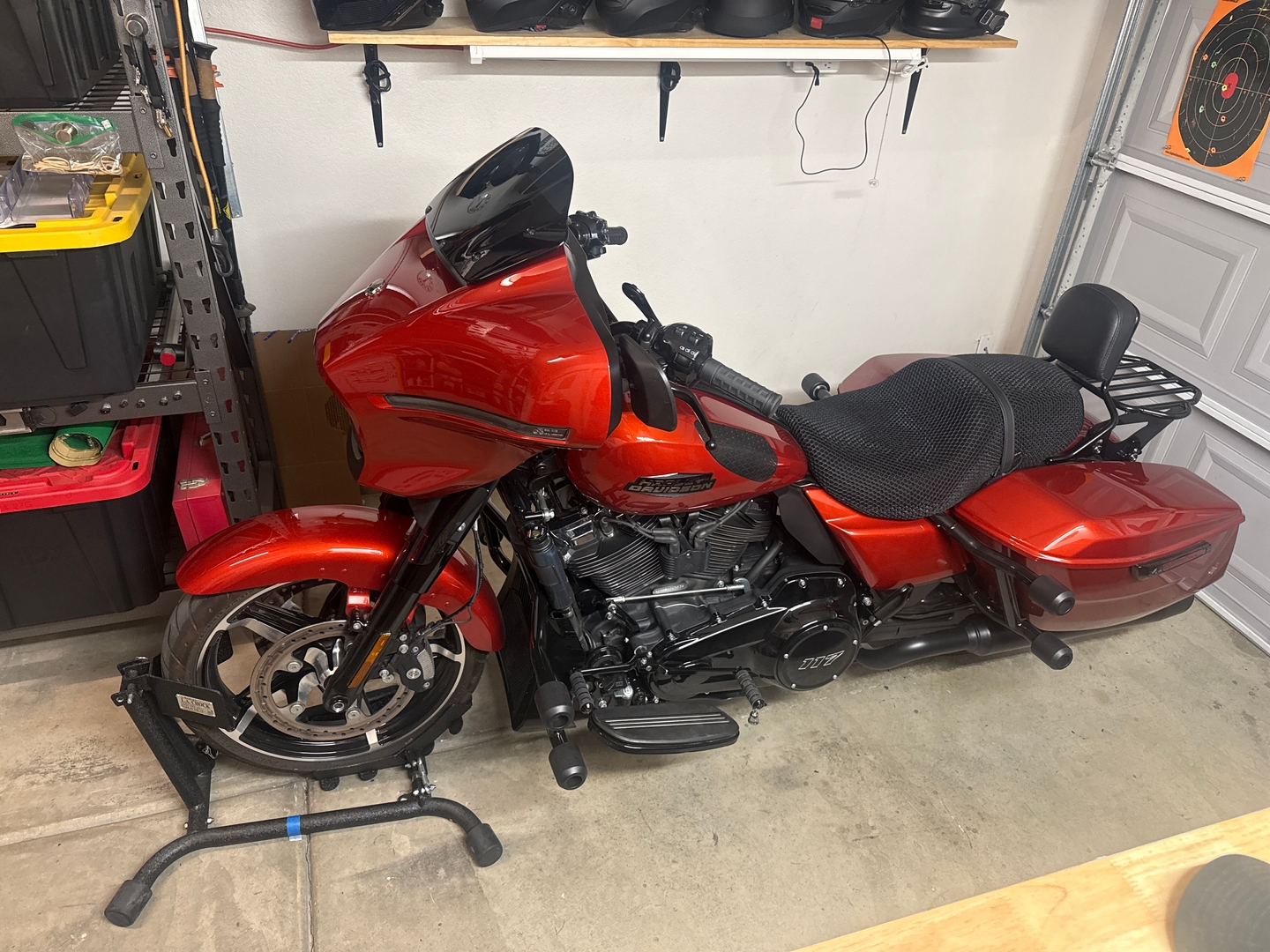 Wind Rider 3D mesh seat cover installed on a Harley Street Glide, full bike visible
