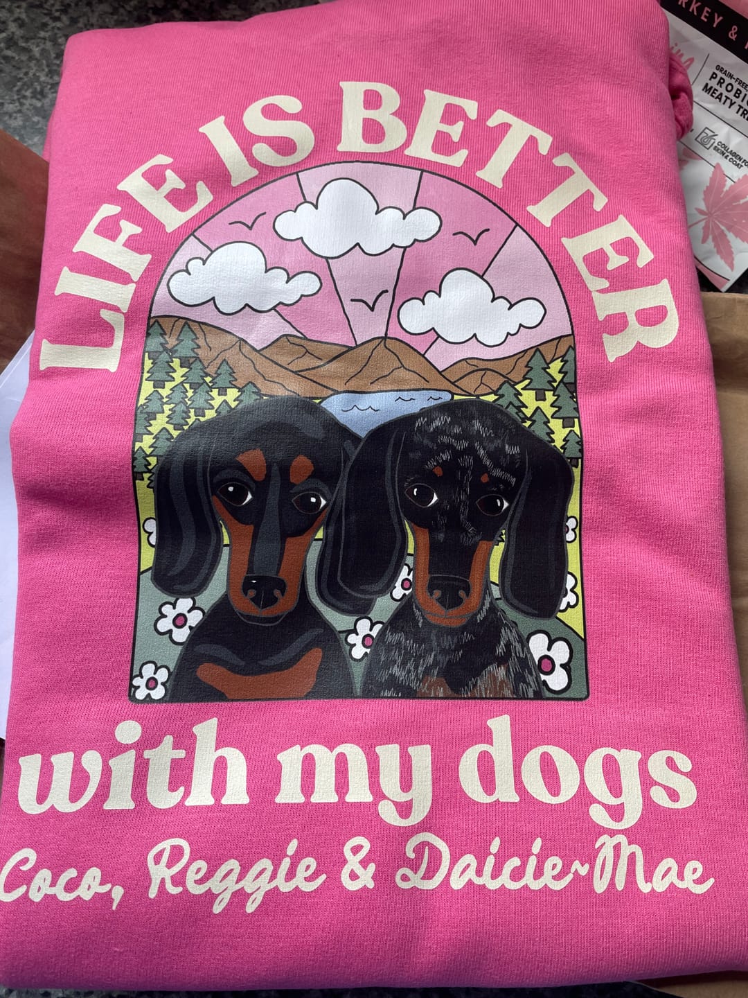Customer photo review of Personalised Kids Life is Better with your dog Hoody