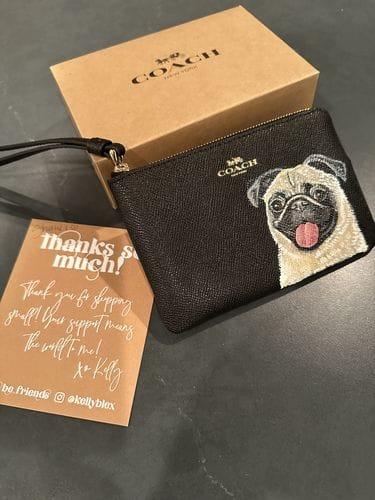Customer photo review of Coach Wristlet with Custom Pet Portrait