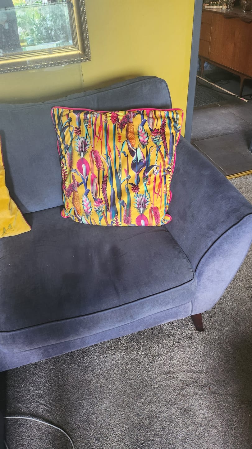 Customer photo review of Extra Large Botanical Velvet Double Sided Cushion with optional piping