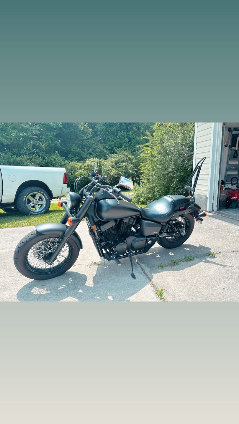Customer photo review of Iron Born 25" Sissy Bar with Foldable Luggage Rack for Honda Shadow 750 Phantom Matte Black