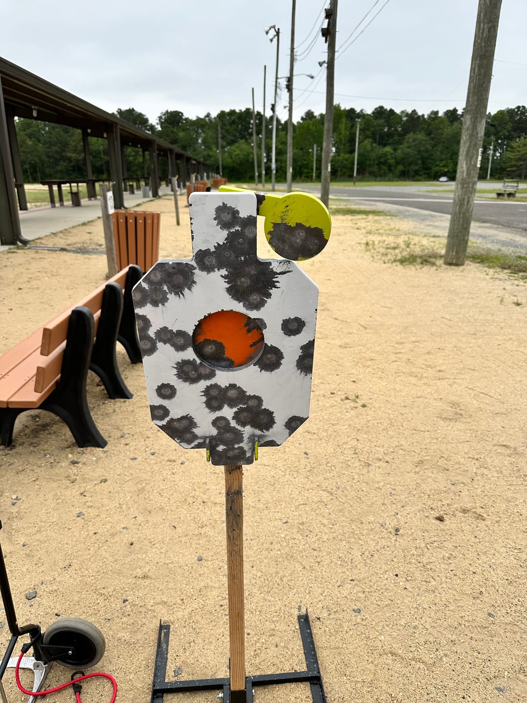 Customer photo review of AR500 Steel Hostage Target 12" x 20" x 1/2" Armored Steel Bullseye Reactive Target with 2X4 & T-Post Bracket