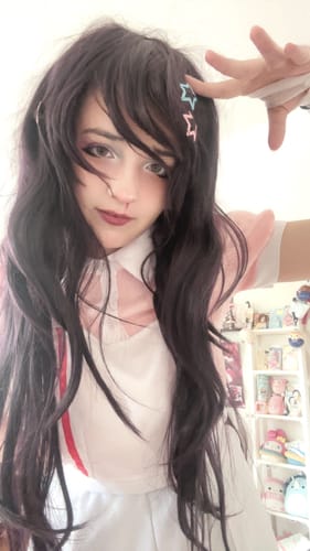 Customer photo review of Danganronpa Mikan Tsumiki Long Dark Purple Hair Basic Wig