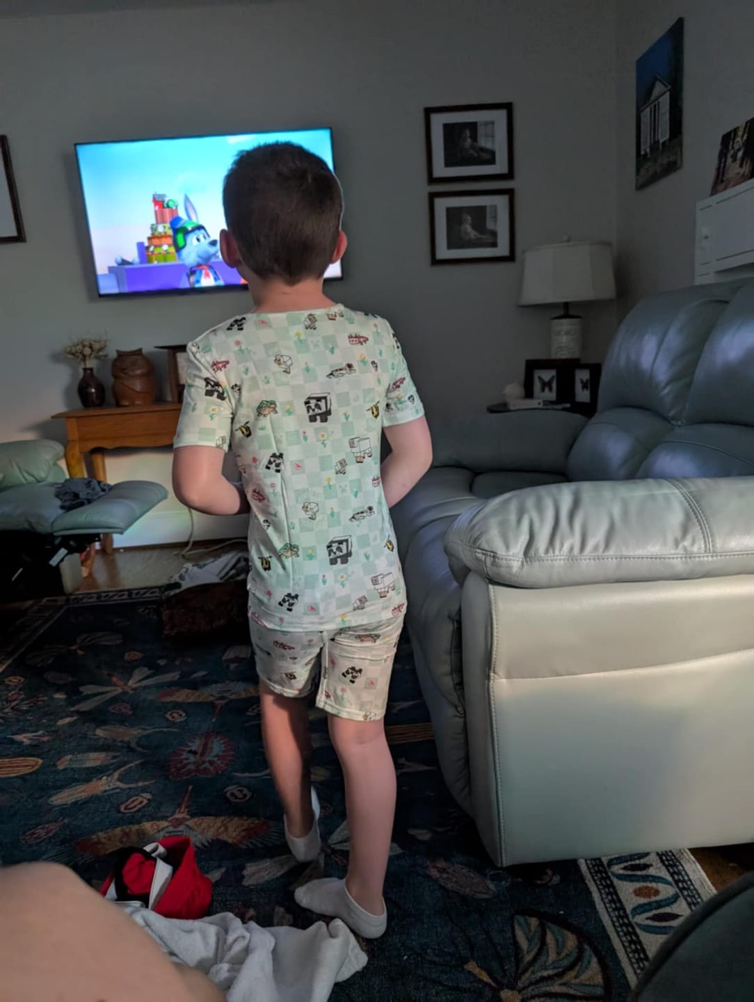 Customer photo review of Minecraft Sleep Repeat Bamboo Kids Pajama Short Set
