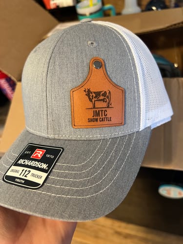 Customer photo review of Custom Leather Patch Trucker Hat - Richardson 112