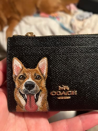 Customer photo review of Coach Mini Skinny Card Wallet with Custom Pet Portrait