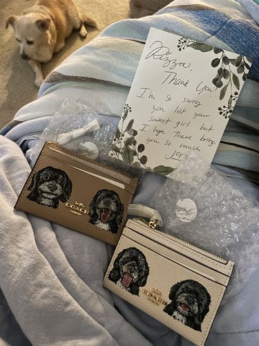 Customer photo review of Coach Wristlet with Custom Pet Portrait