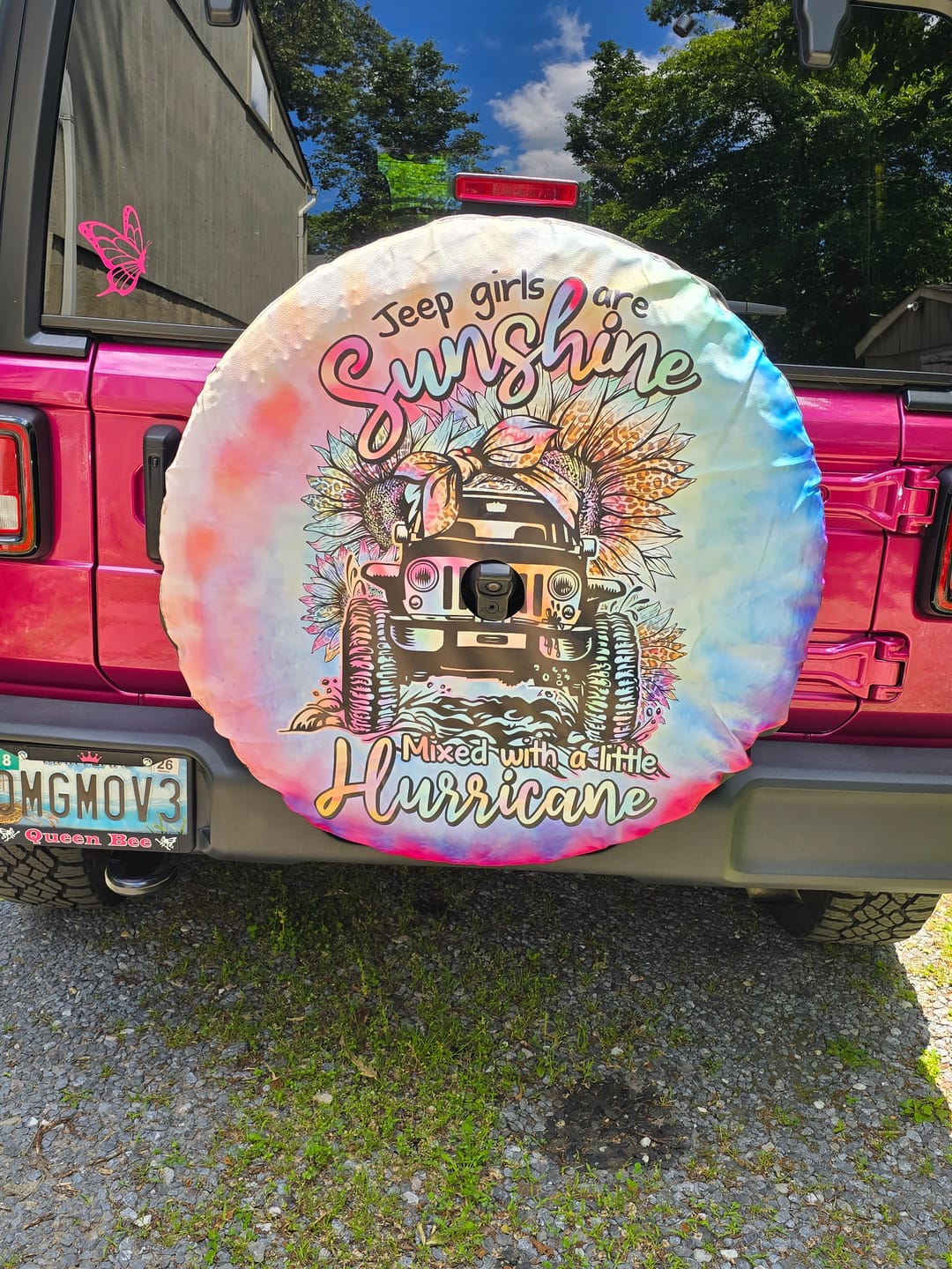 Customer photo review of Jeep Girls Are Sunshine Tie Dye Automotive Spare Tire Cover